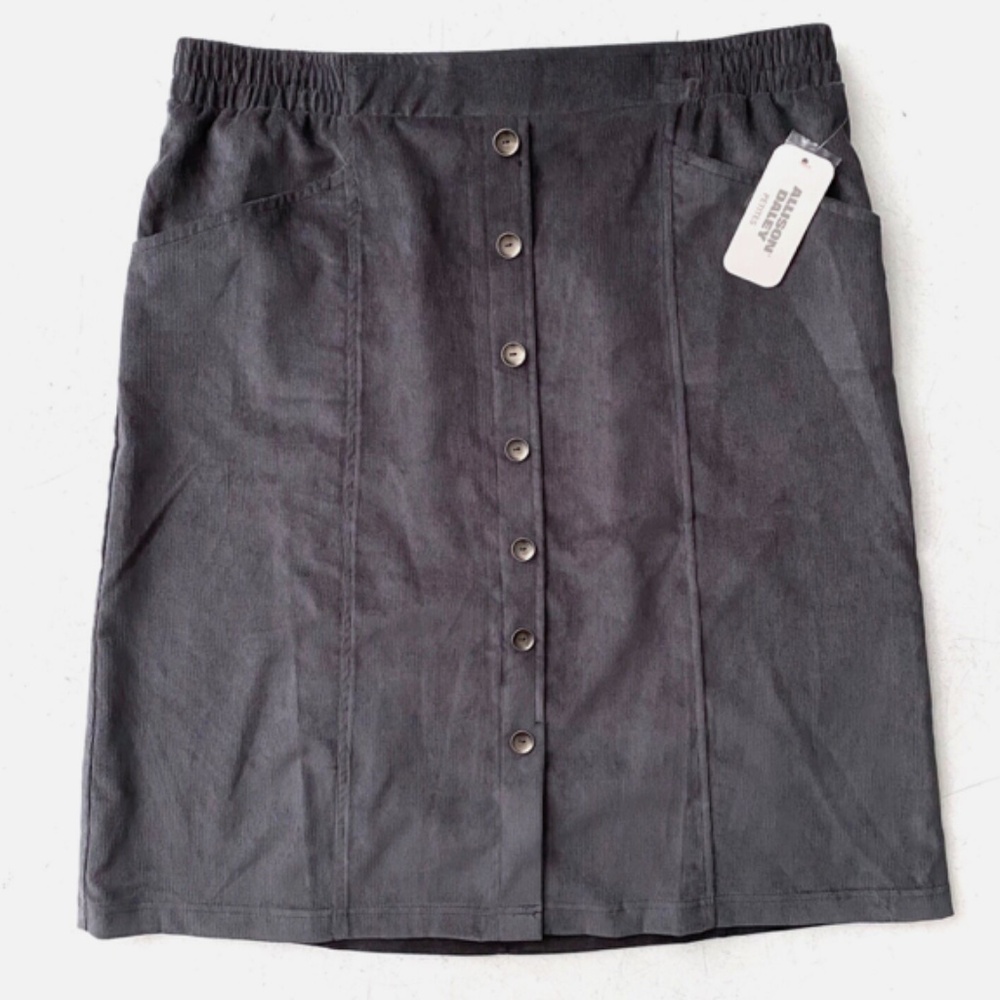 Allison Daley Skirt Button Front Gray Corduroy Elasticized Waist 16P